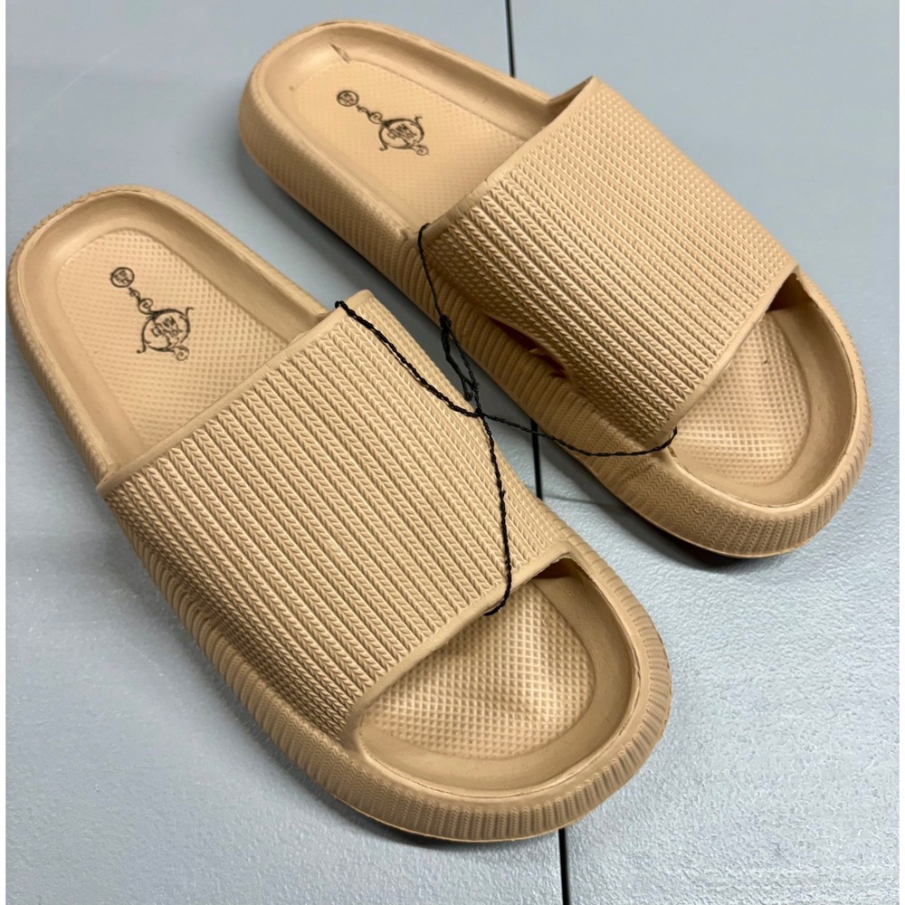 Sole Mates Tan Beige Cloud Slides Platform Sandals Mens XL 10/11 Ribbed Strap